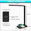 Lámpara de escritorio LED con cargador inalámbrico, puerto d