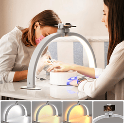 Luz de media luna para escritorio de uñas con soporte para t