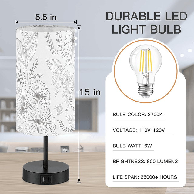 Lámpara de noche con control táctil con 2 puertos USB, lámpa