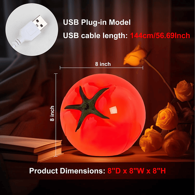 Lámpara de mesa de tomate grande, luz nocturna para el hogar