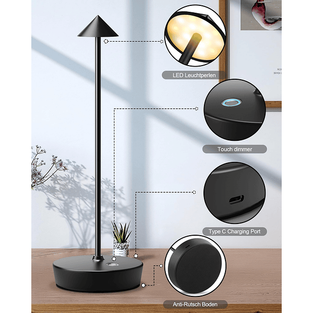 Lámparas de mesa inalámbricas recargables, 6000 mAh, funcion