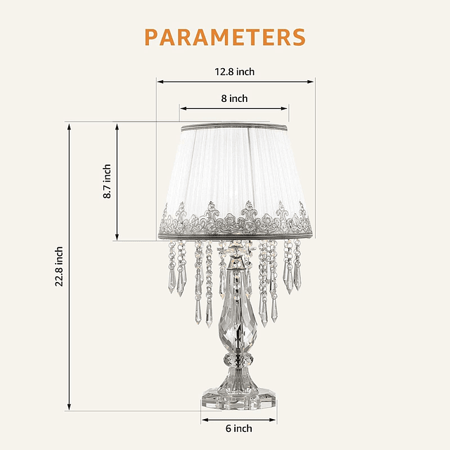 Lámpara de mesa moderna de cristal con pantalla de tela frun