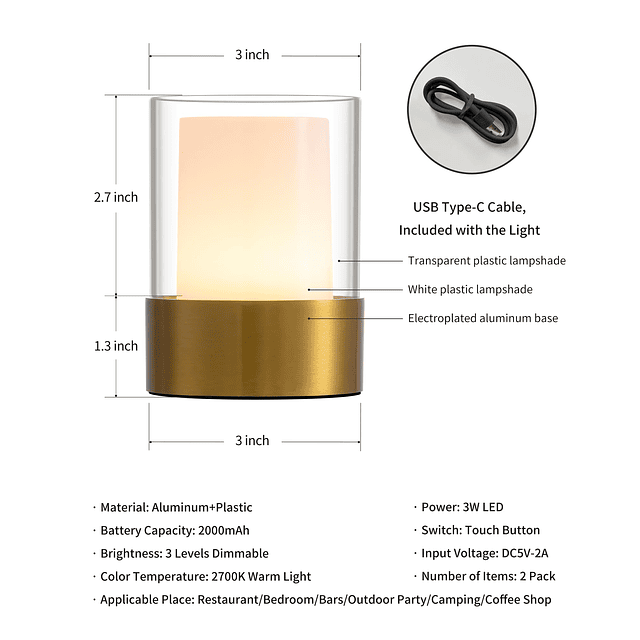 Lámpara de mesa con vela pequeña inalámbrica, moderna y port