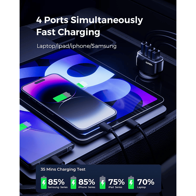 Cargador de Coche Rápido USB C de 120 W, Adaptador de Cargad