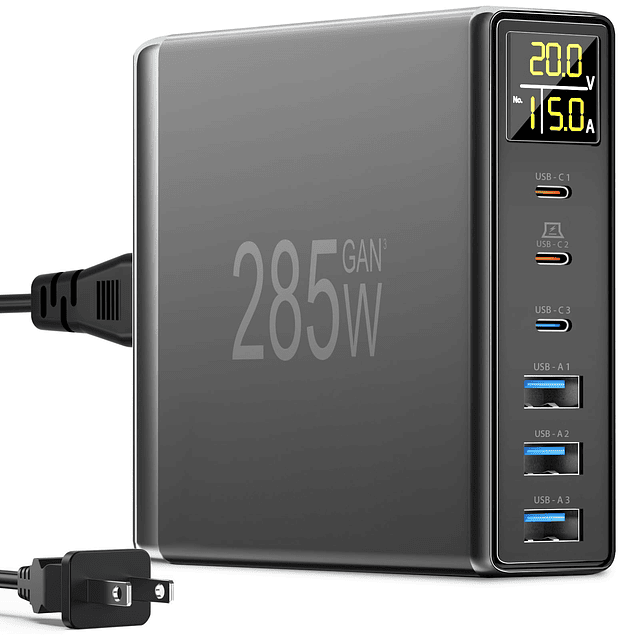 Bloque de cargador USB C de 285 W, Estación de carga USB múl