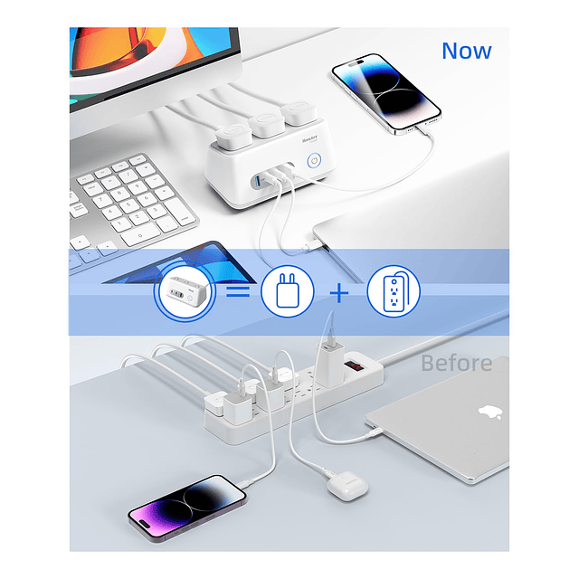 Estación de carga USB C de 68 W, regleta USB C 7 en 1 para i