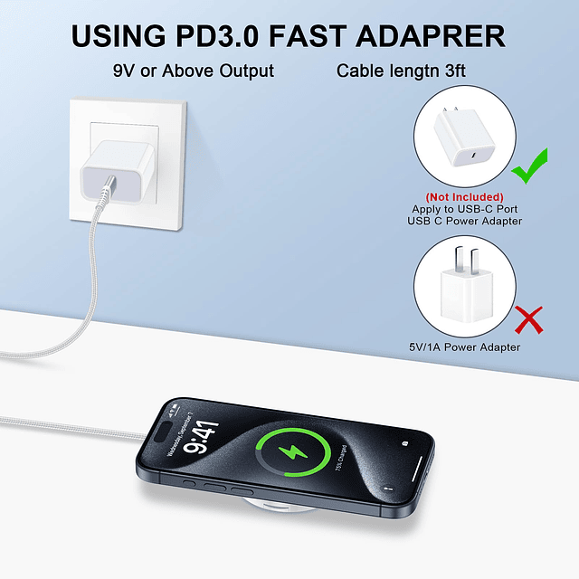 Cargador inalámbrico magnético de 15 W Mag-Safe Pad de carga