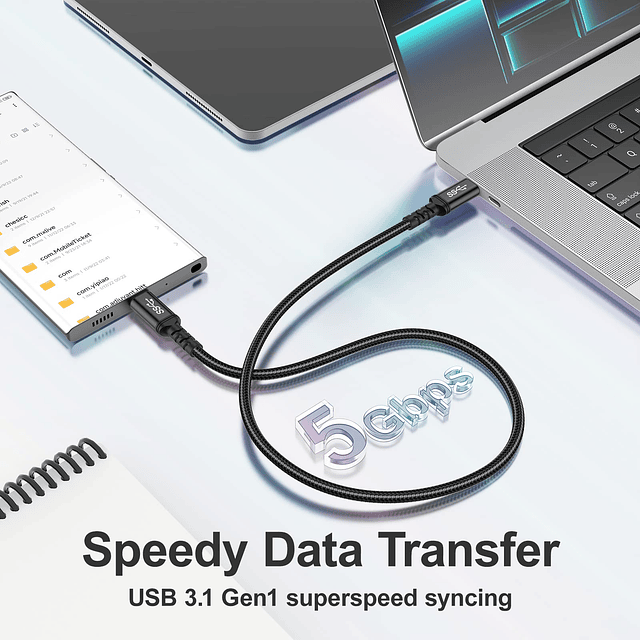 Cable corto USB C a USB C, cargador USB 3.0 tipo C de 1.5 pi