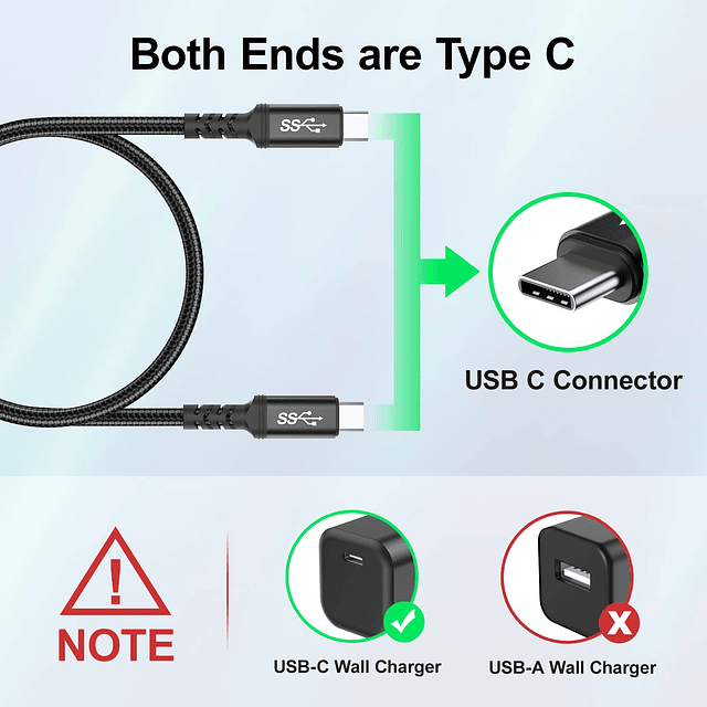 Cable corto USB C a USB C, cargador USB 3.0 tipo C de 1.5 pi