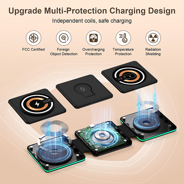 Estación de carga inalámbrica plegable 3 en 1, cargador de v