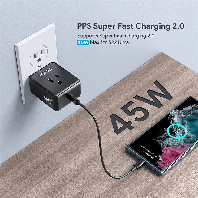 Carga súper rápida 2.0 de 45 W, cargador rápido GaN PPS USB