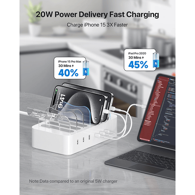 SooPii Estación de carga PD de 60 W y 6 puertos para múltipl