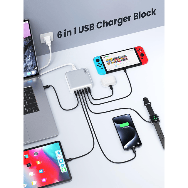 Bloque de cargador USB C de 200 W, concentrador de estación