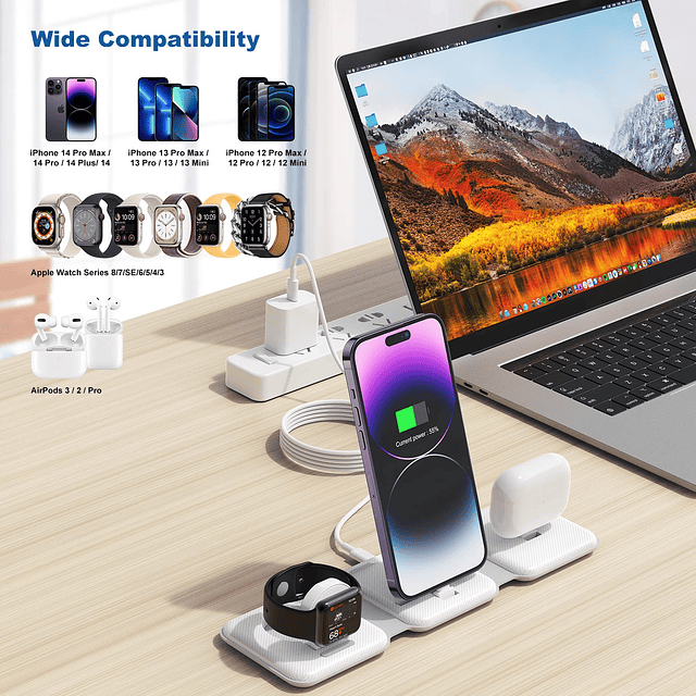 Estación de carga plegable 3 en 1 para múltiples dispositivo