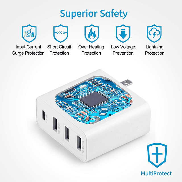 Cargador USB C Estación de carga USB de 4 puertos Cargador d