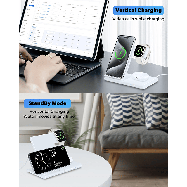 Cargador inalámbrico Estación de carga inalámbrica 3 en 1 pa