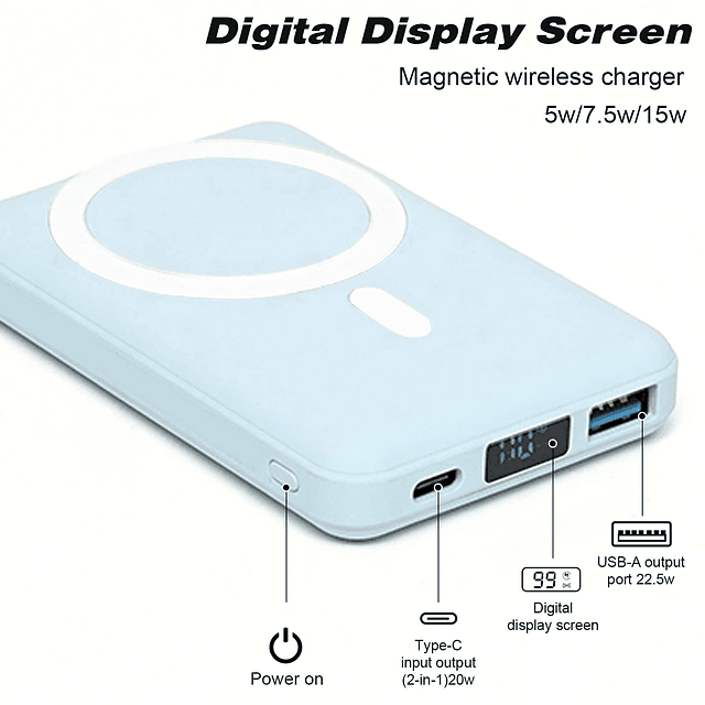 Cargador Portátil Inalámbrico, 10000mAh Banco de Energía Mag