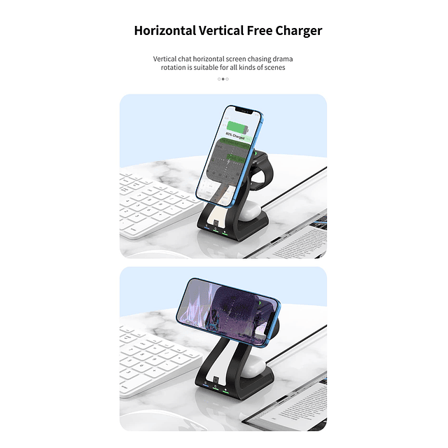 Cargador inalámbrico 3 en 1, estación de carga Megnatic con