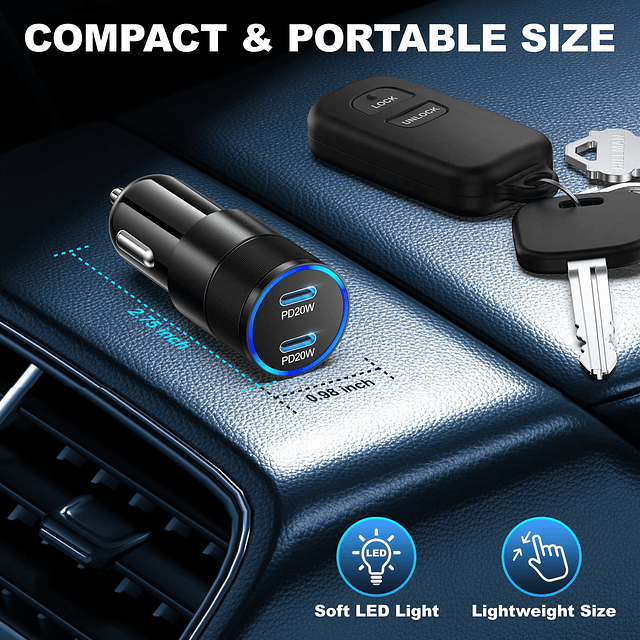 Cargador de coche USB C de 40 W, , paquete de 2 cargadores d