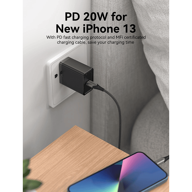 Cargador de pared USB-C de 20 W para iPhone 14/13/12/11 Pro