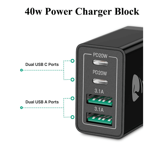 Bloque de cargador USB C, cargador de pared USB C de 40 W PD