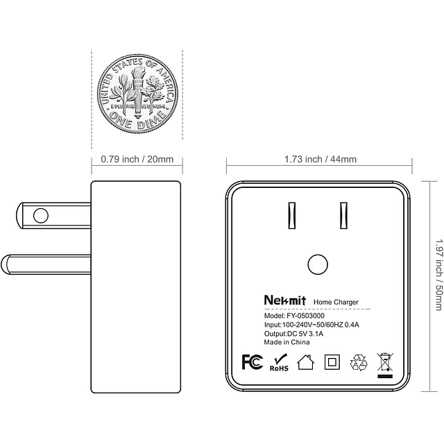 Cargador de pared USB plano de doble puerto, enchufe de pare