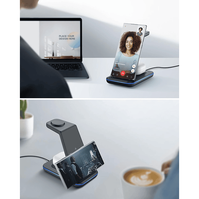 Cargador inalámbrico para Samsung y Android: 3 en 1 estación