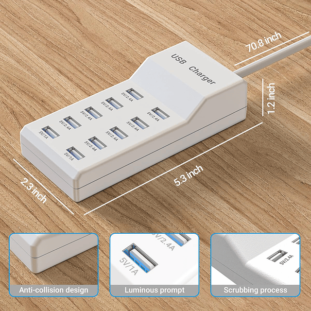 Estación de carga USB: base de carga USB de 10 puertos, carg