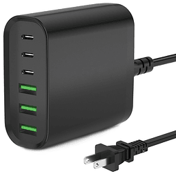 Estación de carga USB C, multipuertos con 3 USB C y 3 QC USB