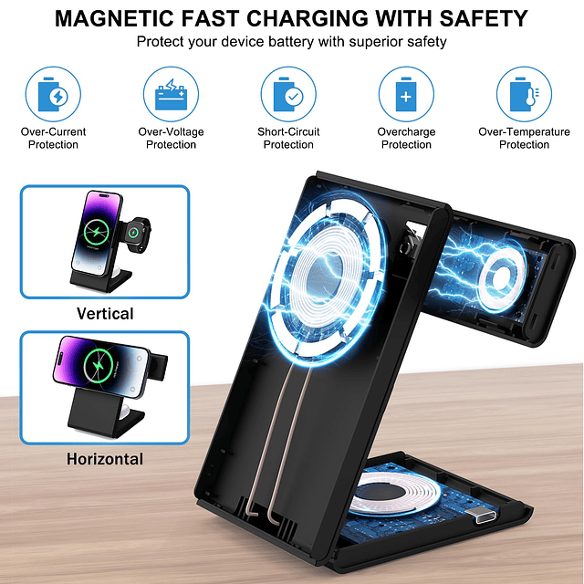 Estación de carga inalámbrica 3 en 1, cargador inalámbrico p
