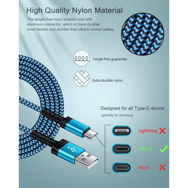 Paquete de 3 cables de carga USB C de 3/6/10 pies de carga r