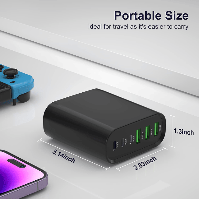 Estación de carga USB C, multipuertos con 3 USB C y 3 QC USB