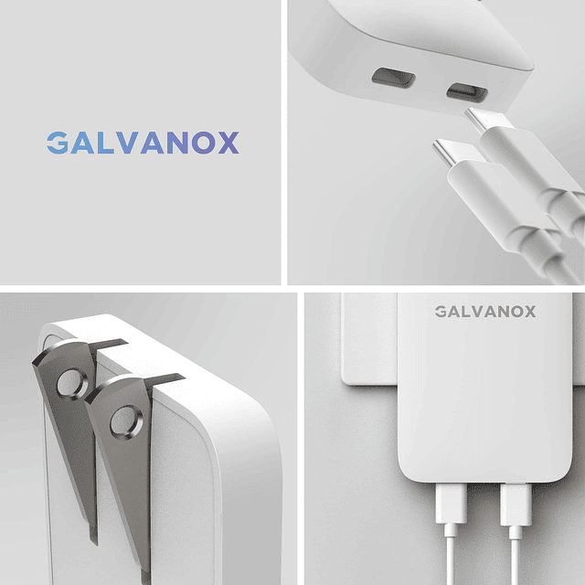 Galvanox Cargador de pared plano dual USB-C - Enchufe de sal