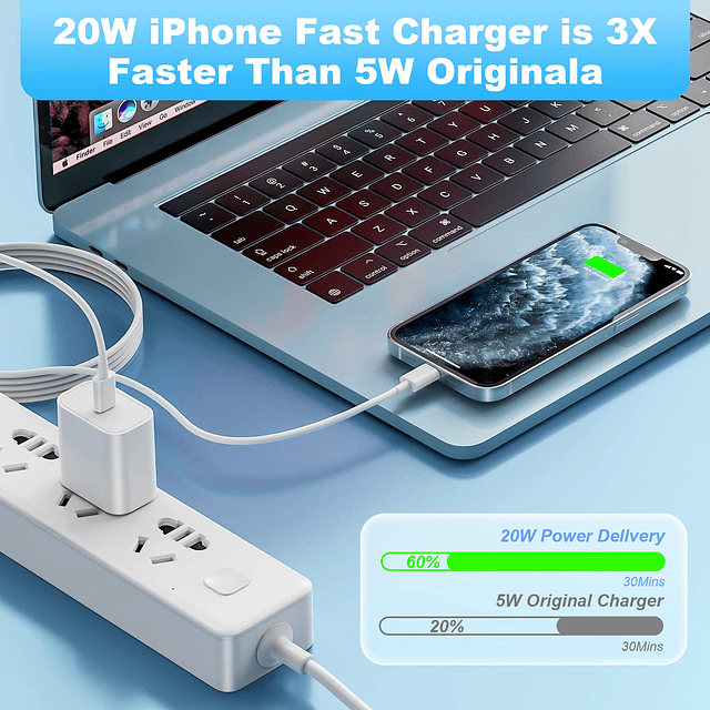 Cargador rápido para iPhone, paquete de 2 cargadores de pare