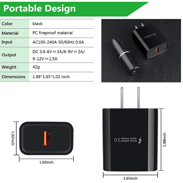 Paquete de 3 cargadores de pared de carga rápida 3.0 Bloque