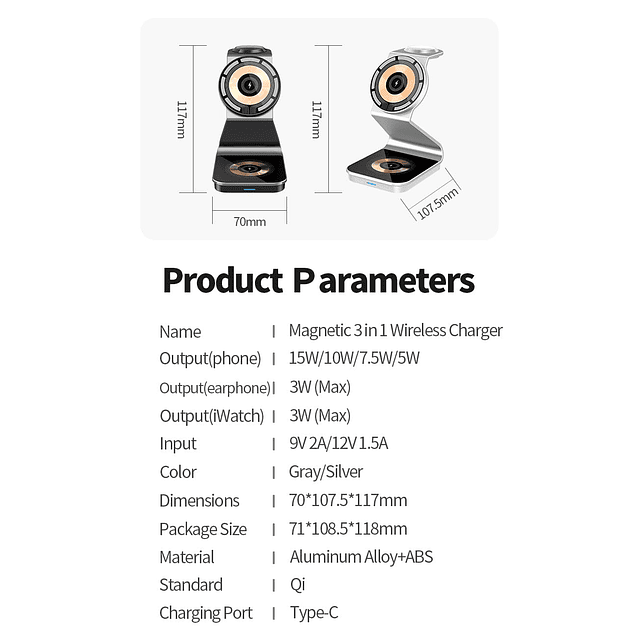 Estación de carga con cargador inalámbrico 3 en 1 para iPhon