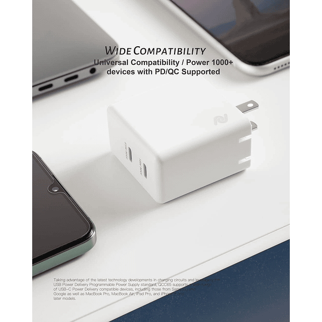 Cargador USB C 65W, GaN 65W, Adaptador de cargador rápido PP