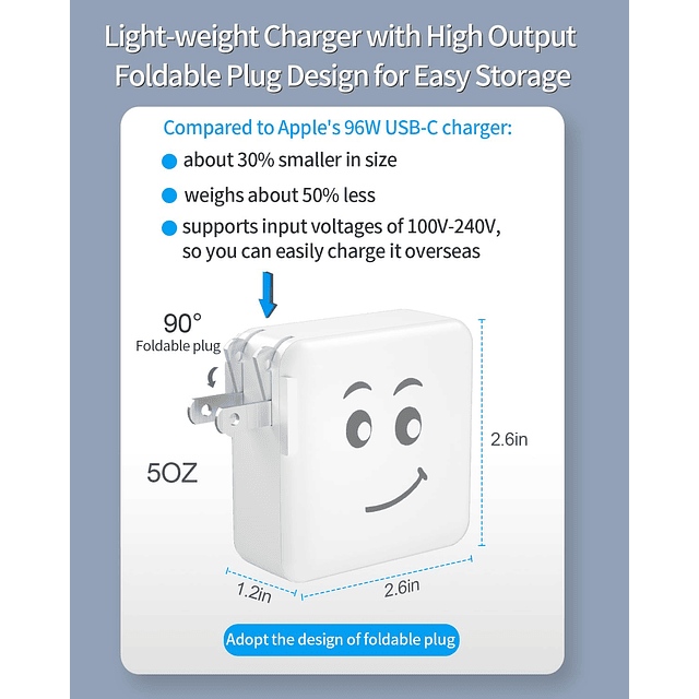 Cargador USB C de 100 W, 3 puertos GaN PD-QC3.0 MacBook Pro