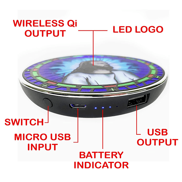 Cargador inalámbrico Jesucristo con batería de respaldo para