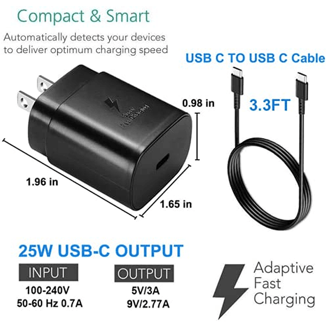 Adaptador de pared de adaptación rápida Cargador de 25 W par