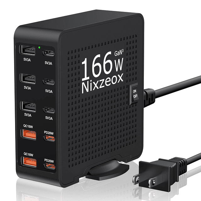 Estación de carga USB C de 166 W GaN de 10 puertos PD20W QC1