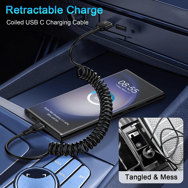 Cable retráctil USB C para cargador de teléfono de coche de