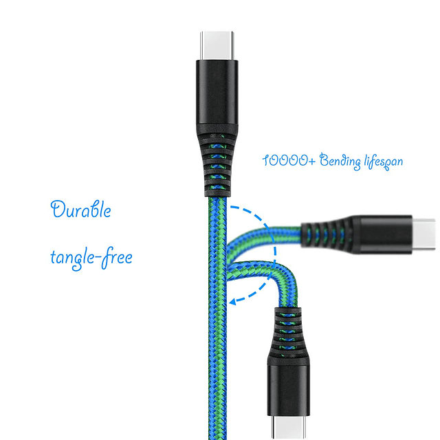 Cable de carga USB tipo C de 6 pies, paquete de 2 cables de