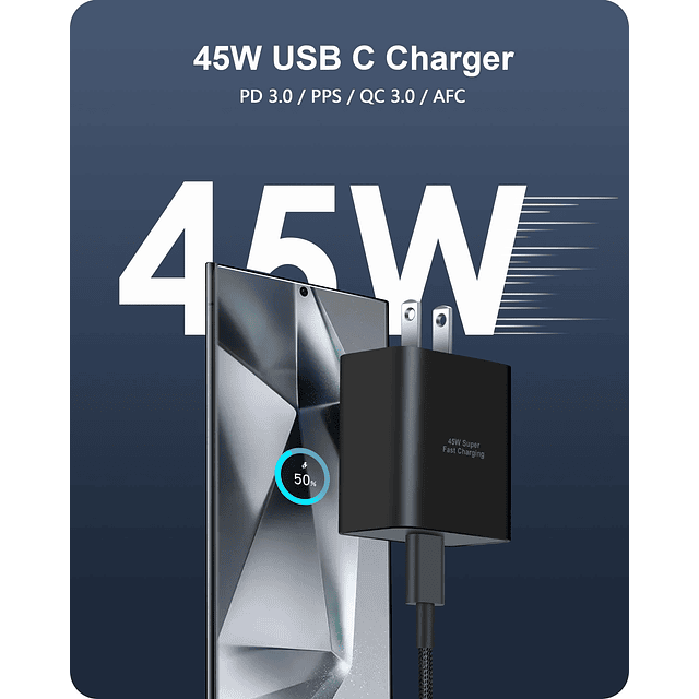 Cargador rápido USB C de 45 W para Google Pixel 9/9 Pro/9 Pr