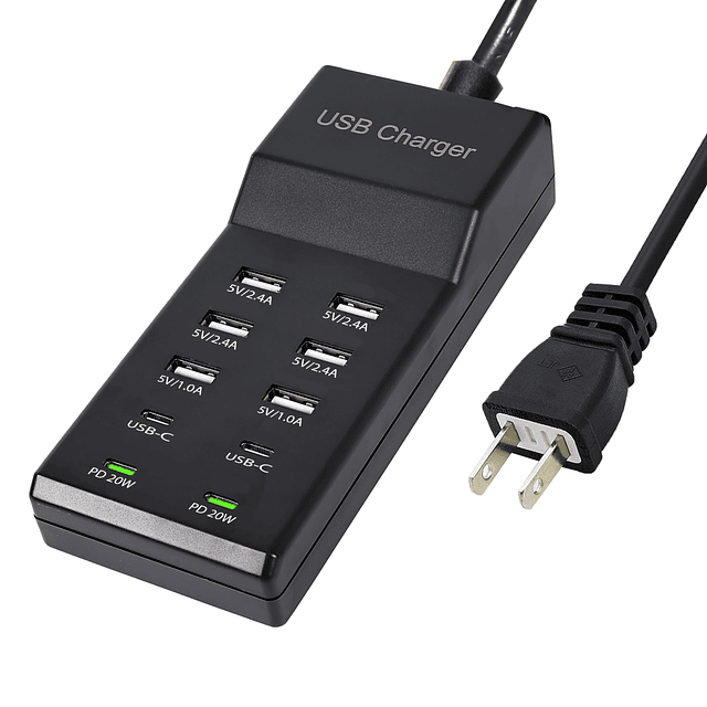 Cargador USB, estación de carga USB de 100 W con 10 puertos