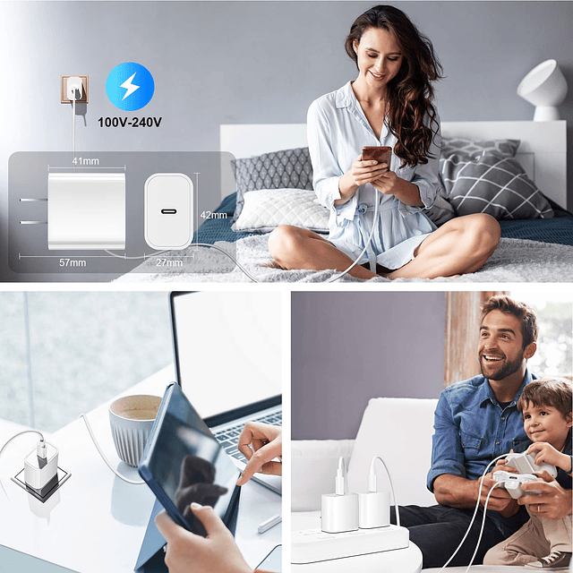 Paquete de 3 cargadores USB C de 20 W con bloque de cargador