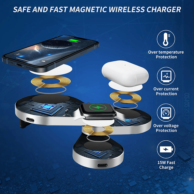 Cargador inalámbrico magnético desmontable 3 en 1, estación