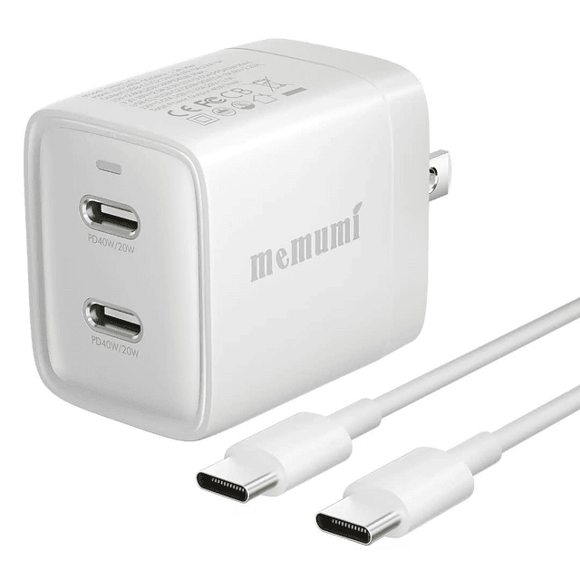 Cargador USB C de 40 W, cargador rápido de doble puerto tipo