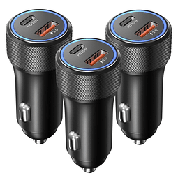 Cargador de coche USB C, , paquete de 3, 36 W, 2 puertos tip