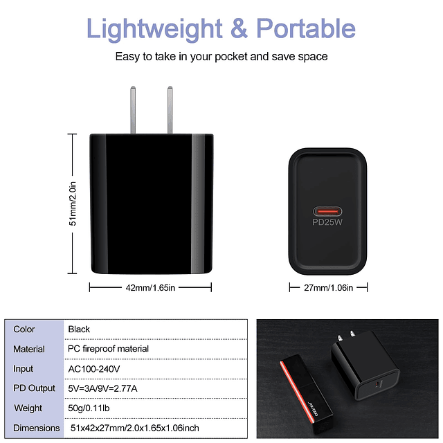 Cargador USB C de 25 W, adaptador de corriente para Google P